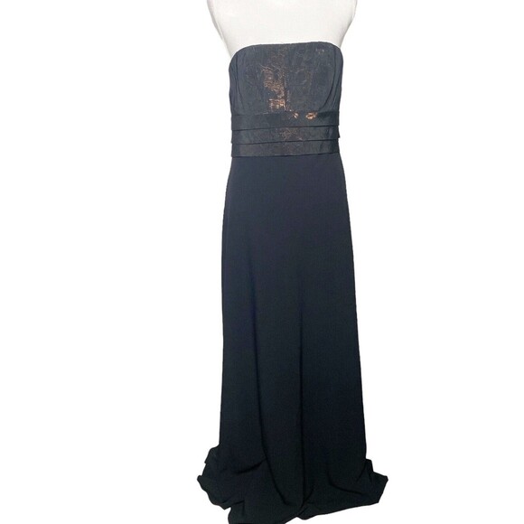 Badgley Mischka Black Long Strapless Gown SZ 8 Metallic Red At Top Formal Weddin